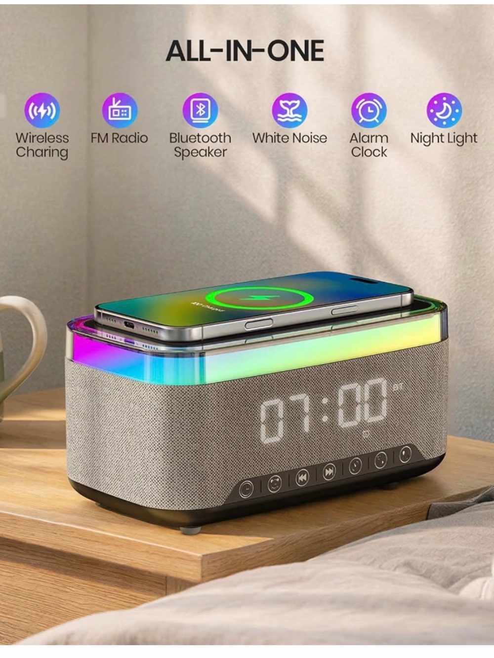 NEW Bluetooth charging alarm clock - Picture 2 of 5